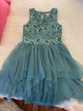 Zhenzi Teal Sequin Tulle Party Dress